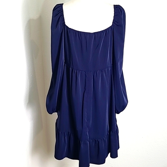 Shein Navy Blue Dress with Tie Front, Longsleeves, Ruffled Hemline, Size Large - Picture 8 of 11